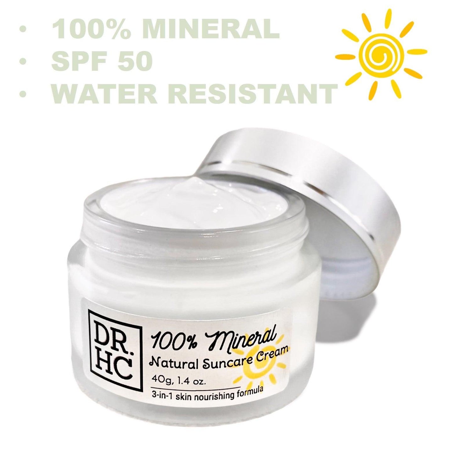 DR.HC 100% Mineral Natural Suncare Cream (40g, 1.4oz.) (Natural UV Care, Skin brightening, Anti-aging, Damage Repair, Anti-inflammatory...)