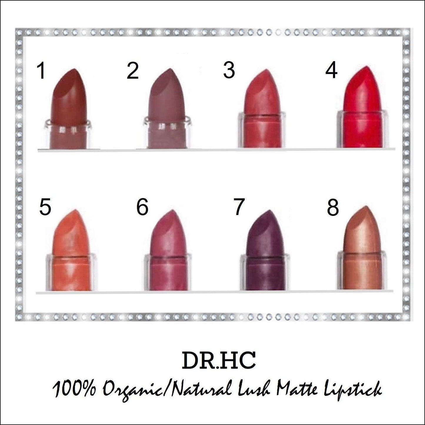 DR.HC 100% Natural/Organic & Vegan Matte Lipstick (8 Shades) (4.25g, 0.15oz.)