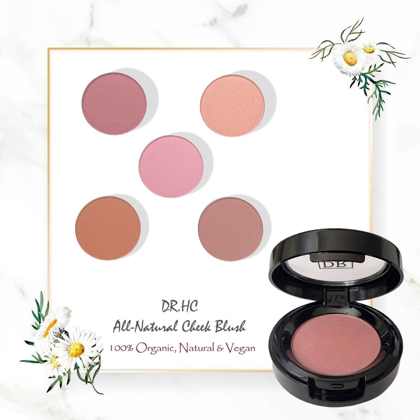 DR.HC All-Natural Cheek Blush (5 Shades) (5g, 0.18oz.) (Anti-aging, Moisturizing, Oil-balancing…)