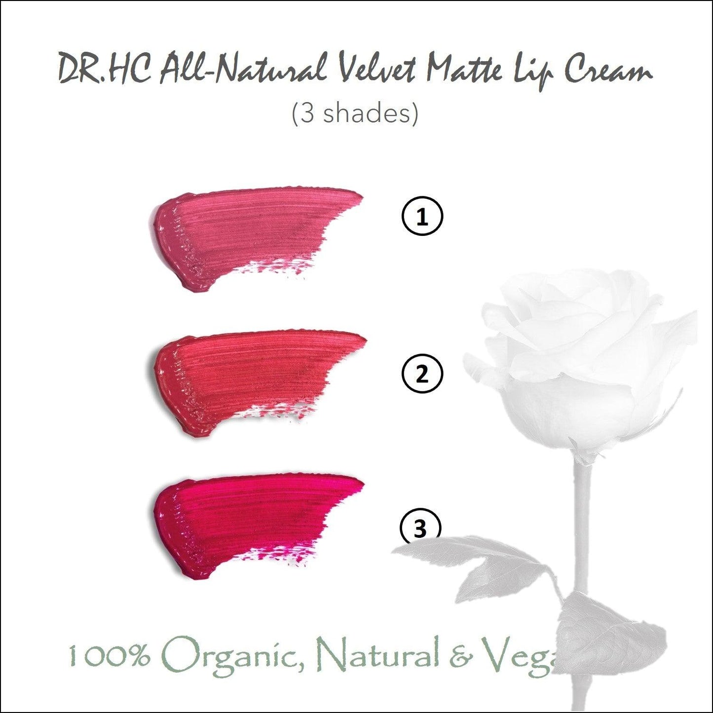 DR.HC All-Natural Velvet Matte Lip Cream (3 Shades) (5g, 0.18oz.) (Anti-aging, Healing, Moisturizing, Anti-inflammatory...)