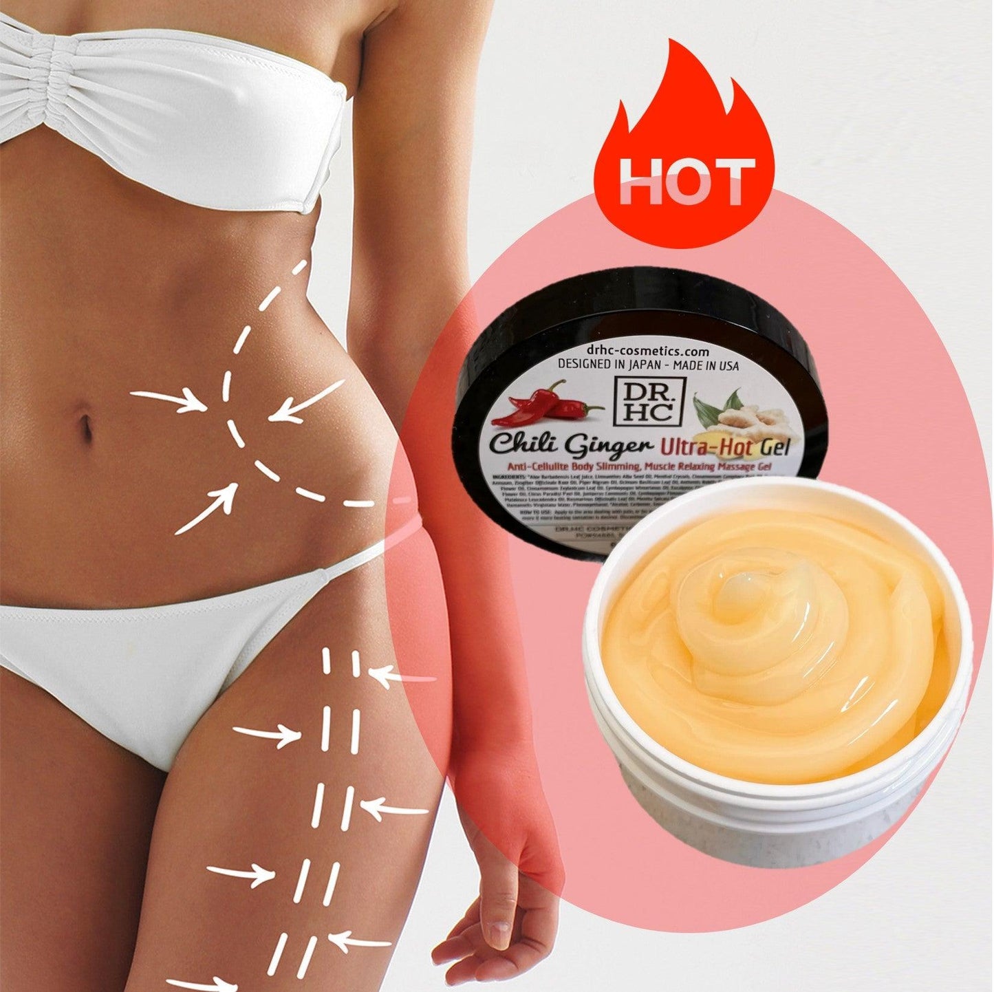 DR.HC Chili Ginger Ultra-Hot Gel (60g, 2.1oz.) (Anti-Cellulite Body Slimming, Muscle Relaxing Massage Gel)