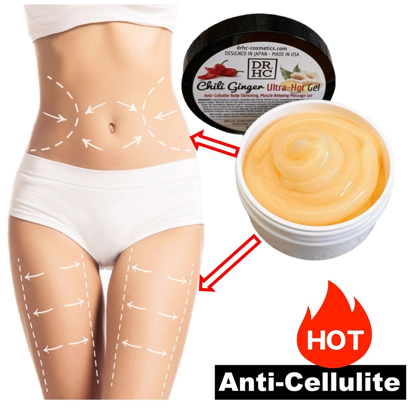 DR.HC Chili Ginger Ultra-Hot Gel (60g, 2.1oz.) (Anti-Cellulite Body Slimming, Muscle Relaxing Massage Gel)