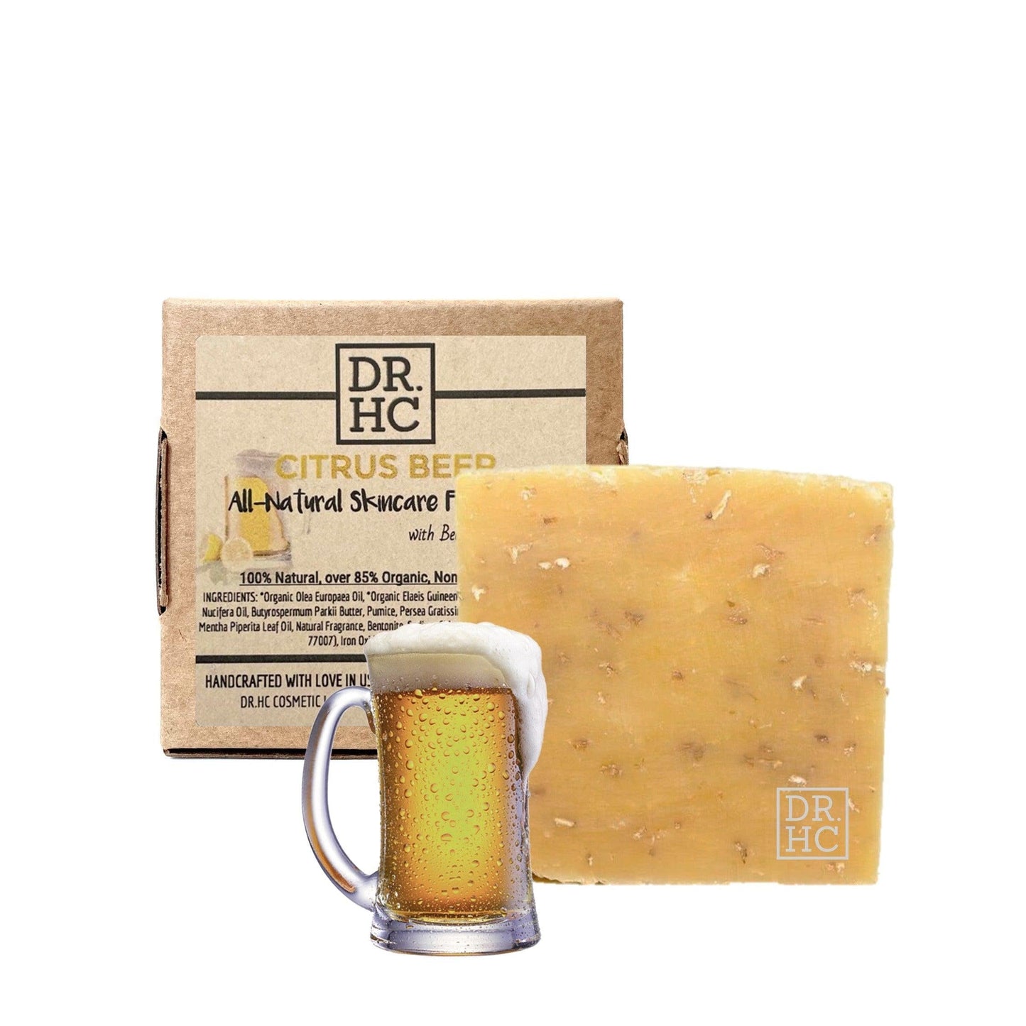 DR.HC Citrus Beer All-Natural Skincare Face Soap (110g, 3.8oz.) (Anti-aging, Skin brightening, Anti-blemish, Exfoliating...)