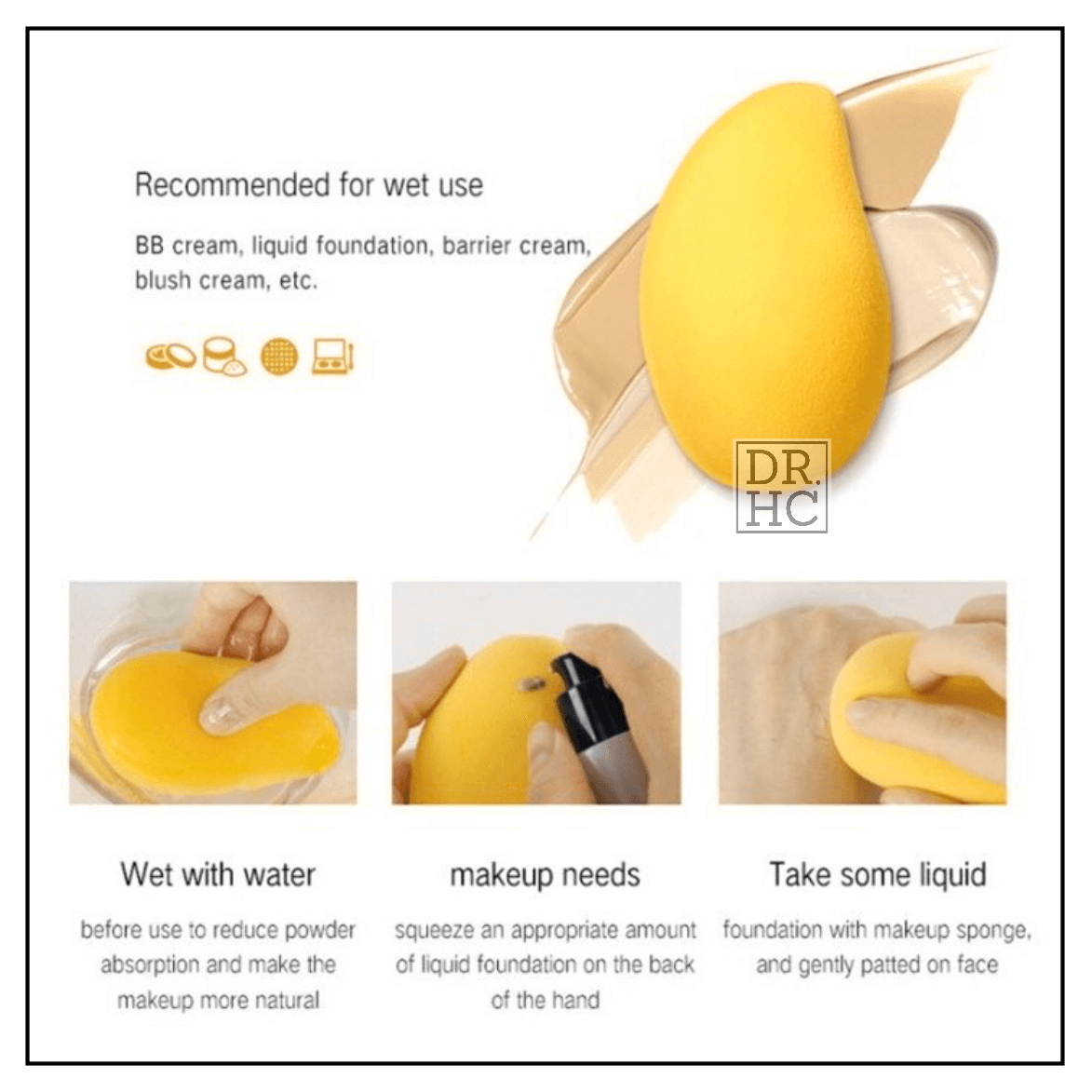 DR.HC Mango 3D Makeup Sponge (makeup puff for liquid foundations, loosed & pressed powders...)