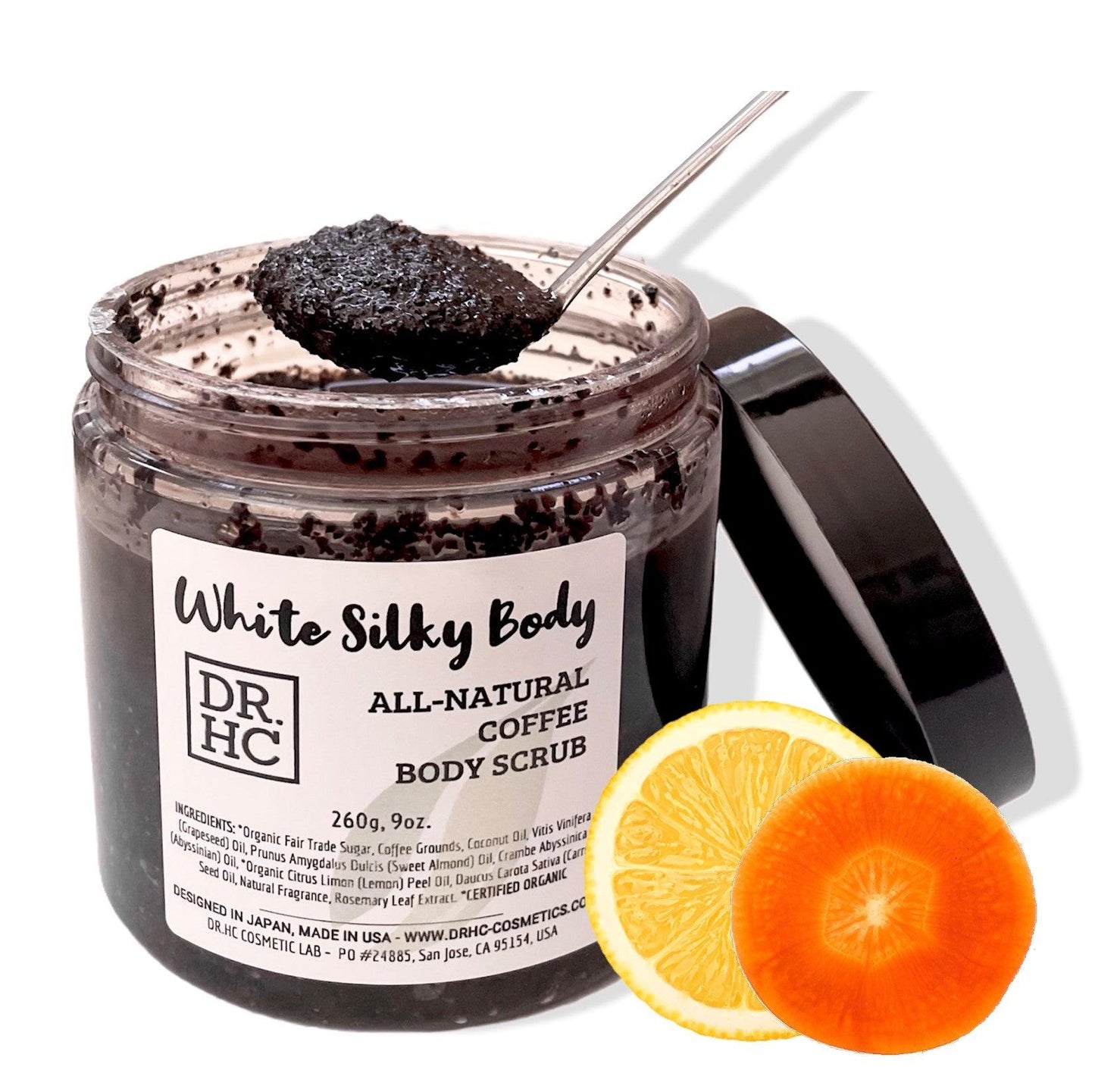 DR.HC White Silky Body - All-Natural Coffee Body Scrub (260g, 9oz.) (Skin brightening, Anti-aging, Anti-acne, Detoxifying, Softening...)